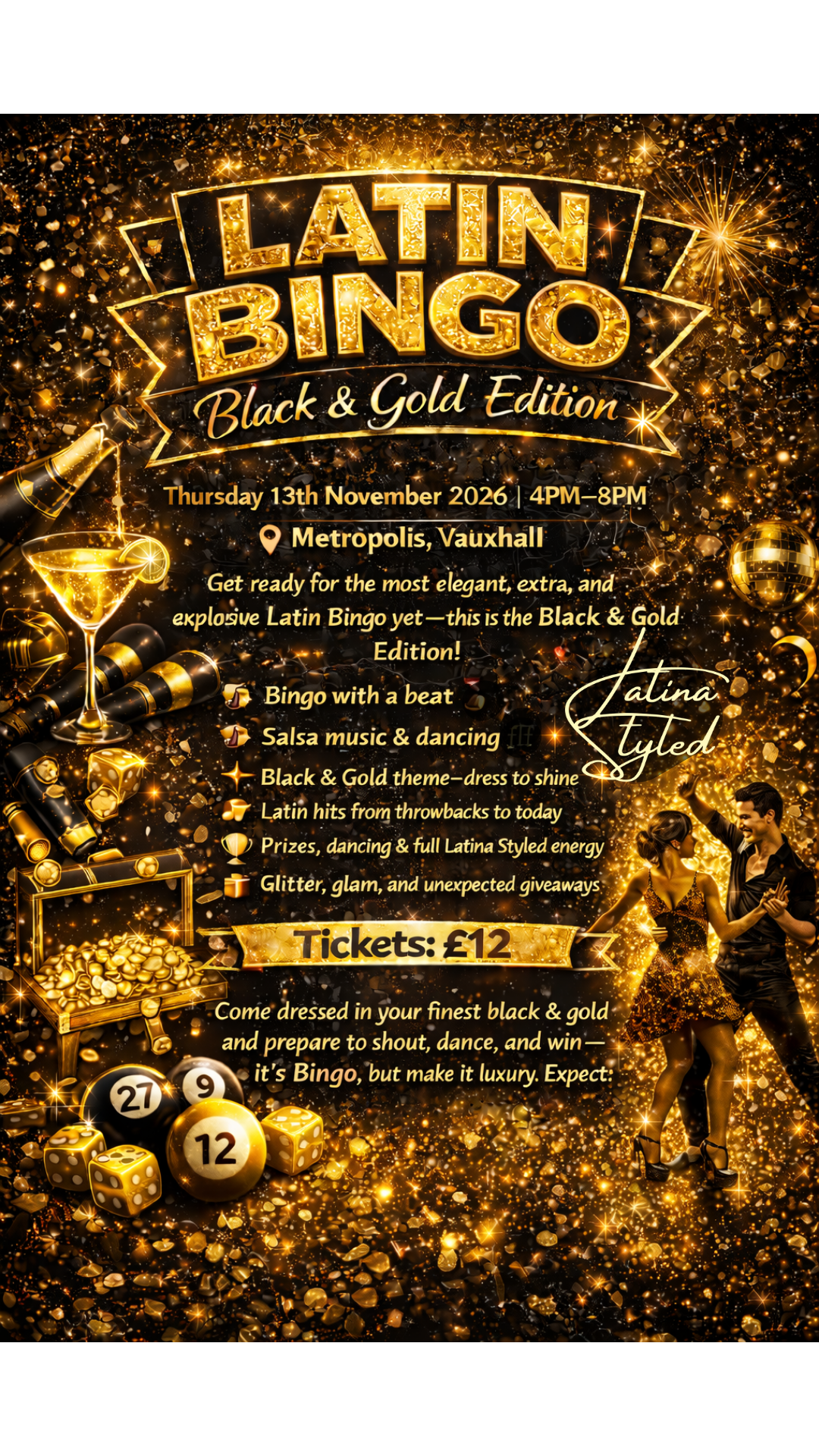Latin Bingo: Black & Gold Edition